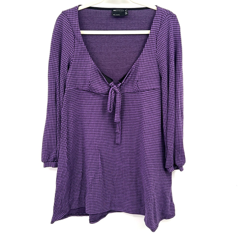 Asos purple houndstooth mini dress cutout whimsigoth retro y2k babydoll 8 8P